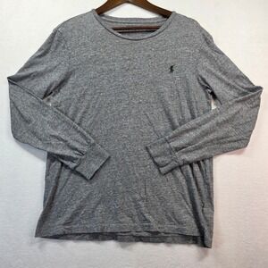POLO Ralph Lauren Mens Long Sleeve Tee Shirt Medium Heather Gray Green Pony Logo